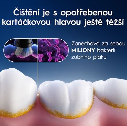 Náhradní hlavice Oral-B iO Gentle Care Black (6 ks) černá Při nepravidelné výměně se v kartáčku mohou držet nečistoty a bakterie a čištění díky tomu není efektivní ani hygienické.
