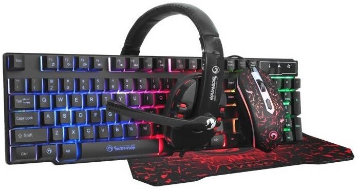 Klávesnice s myší Marvo CM370, US + headset a podložka pod myš černá