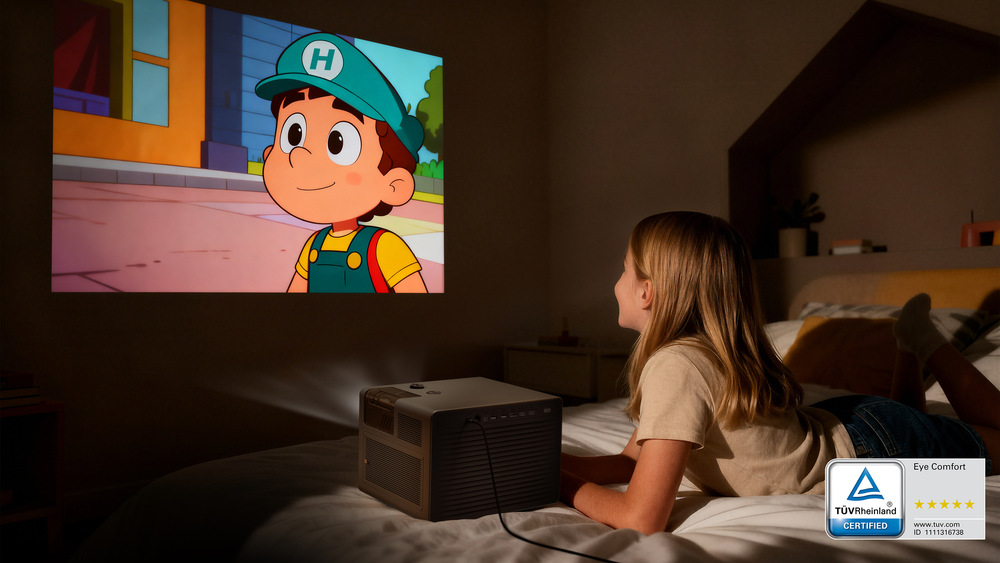 dítě leží a dívá se na pohádku