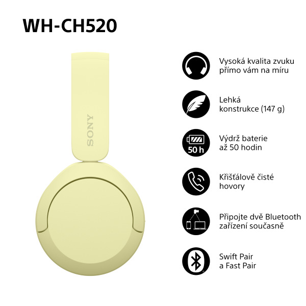 Sluchátka Sony WH-CH520 - žlutá