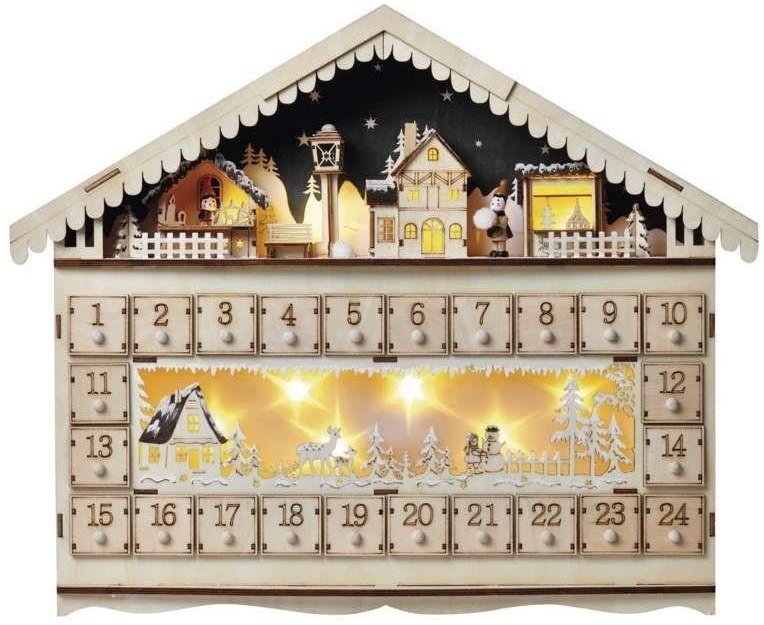 LED dekorace EMOS adventní kalendář, 19x40cm, 2x AA, vnitřní, teplá bílá