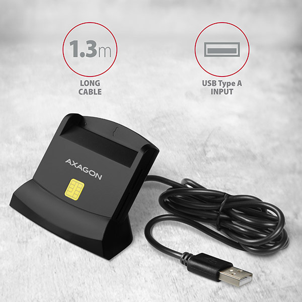 Čtečka eObčanek Axagon USB-A StandReader 4-slot + SD/microSD/SIM,1.3 m černá