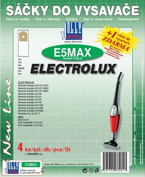 Sáčky do vysavače Jolly E 5 MAX pro vysavače Electrolux Energica EVO ZS, Electrolux Energica ZS, Electrolux Org. Gr. ES 17, AEG AS 201, AEG Vampyrette