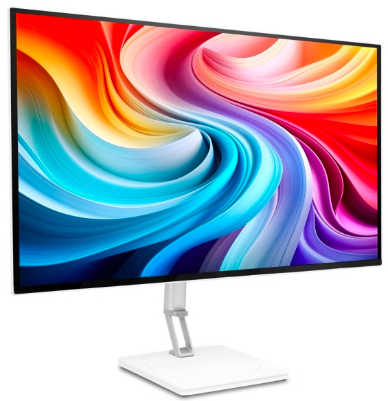 Monitor Acer CE270U X 26,5" z levého předního pohledu s bílým stojanem