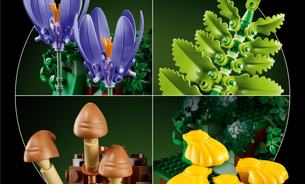 Lesní houby LEGO můžete kombinovat s dalšími rostlinami LEGO Botanicals a vytvořit osobitou přírodní dekoraci