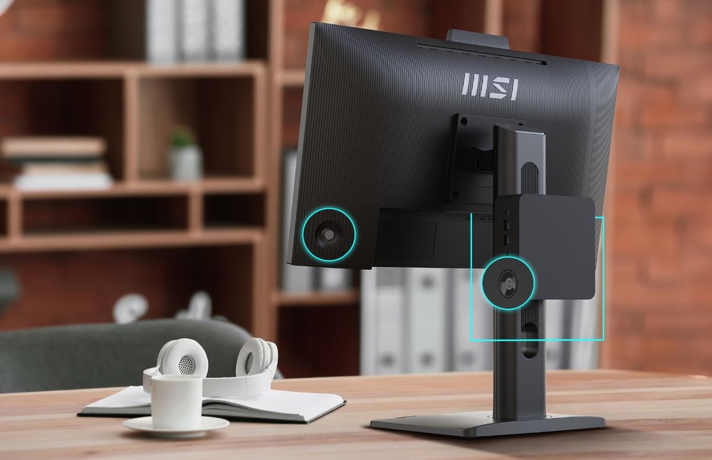 Monitor MSI PRO MP245PDG E14 černý Zadní strana monitoru MSI PRO MP245PDG E14 s nastavitelným stojanem