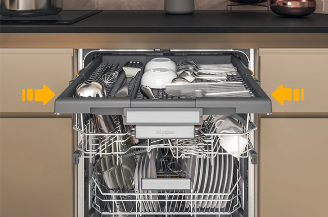 Myčka nádobí P60 Whirlpool WH7PC15B4M60, vestavná, flexibilní příborová zásuvka