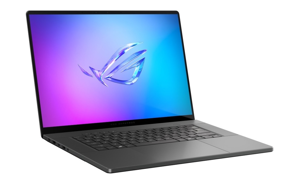 Notebook Asus ROG Zephyrus G16 šedý Otevřený a zapnutý notebook Asus ROG Zephyrus G16
