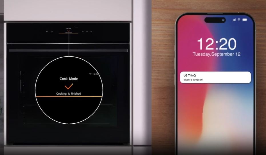 Trouba LG WSED7665B černá do aplikace mobilniho telefonu přišlo ve 12:20 oznámeni o ukončení pečení v troubě LG WSED7667M.