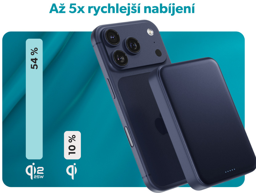 Srovnání rychlosti Qi2 nabíjení 25 W u powerbanky Epico UltraPack EM75