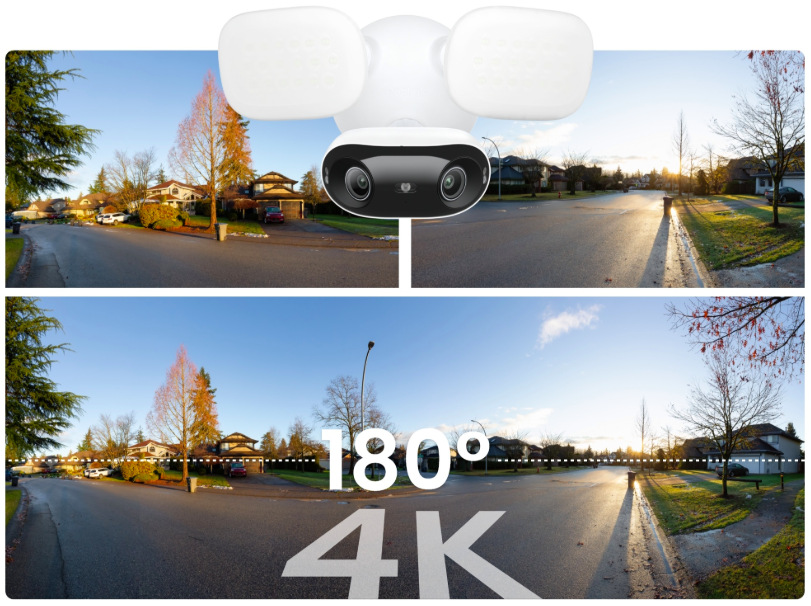Reolink Floodlight Series F751W Wi-Fi kamera ukázka 180° panoramatického záběru ve 4K kvalitě