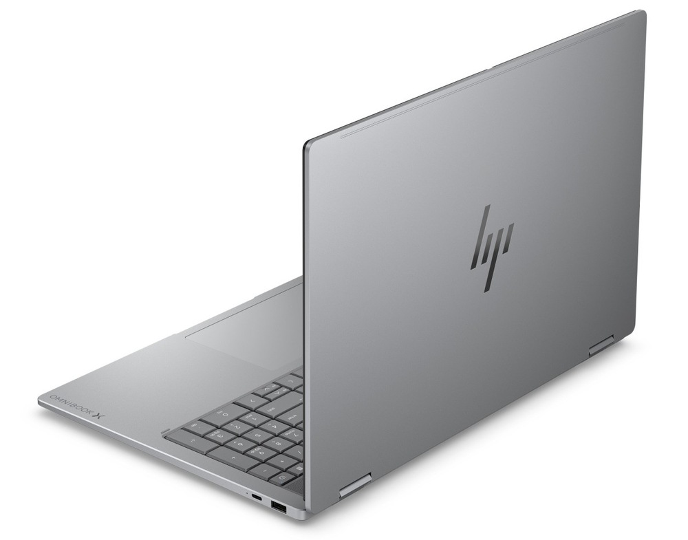 Otevřený notebook HP OmniBook X Flip AI zezadu