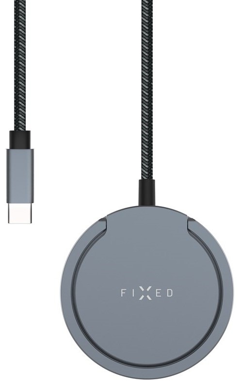 Bezdrátová nabíječka FIXED MagPad Pro, s MagSafe, Qi2 certifikací a stojánkem, 15W - šedá