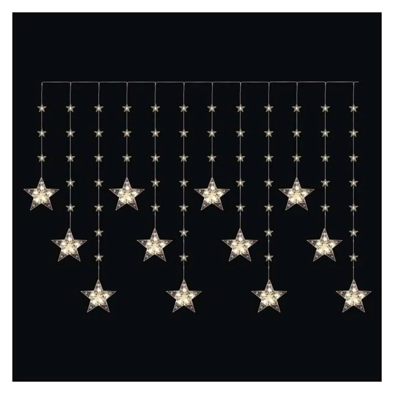 LED řetěz EMOS 120 WINDOW STARS, 3AA, IP44, WW průhledný