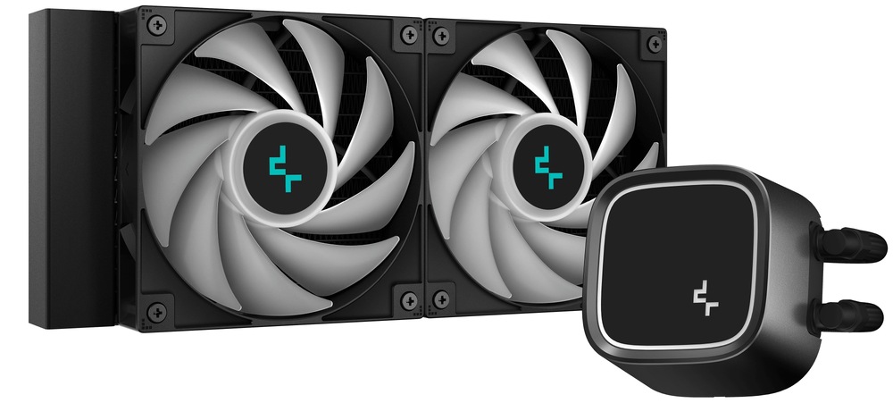 Detail chladiče DeepCool LE520 s bílým podsvícením.