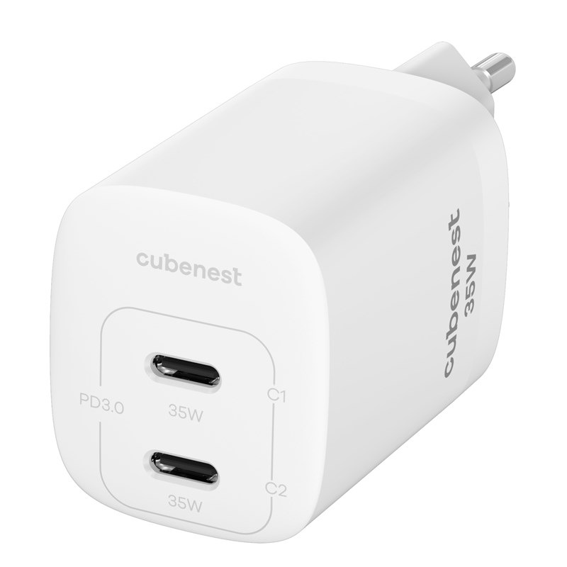 Nabíječka do sítě Cubenest S2D1, PD 2xUSB-C, GaN, 35W bílá