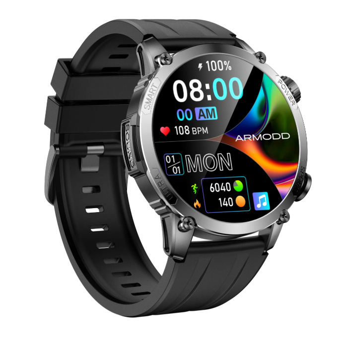 Chytré hodinky ARMODD Silentwatch 7 Pro GPS s kovovým řemínkem + silikonový řemínek stříbrné