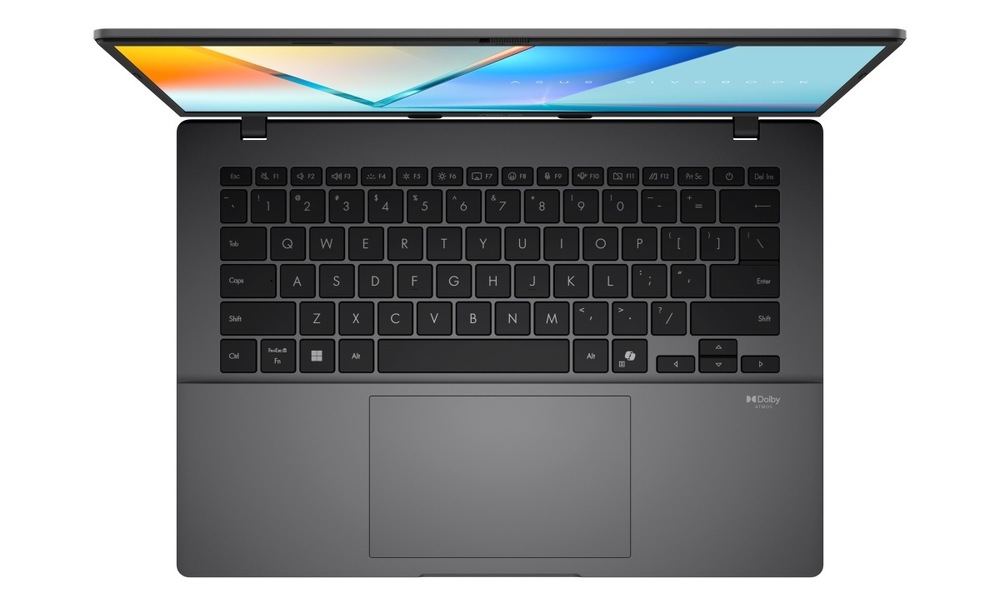 Notebook Asus Vivobook S14 stříbrný Pohled shora na klávesnici notebooku ASUS Vivobook S 14