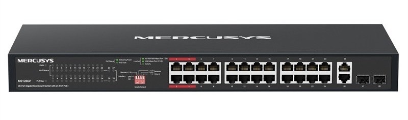 Switch Mercusys s 28 LAN porty, černá barva