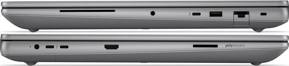 Notebook HP ZBook Fury G1i 18" šedý Detail levé a pravé strany notebooku HP ZBook Fury G1i se širokou nabídkou portů včetně USB-A, USB-C a HDMI