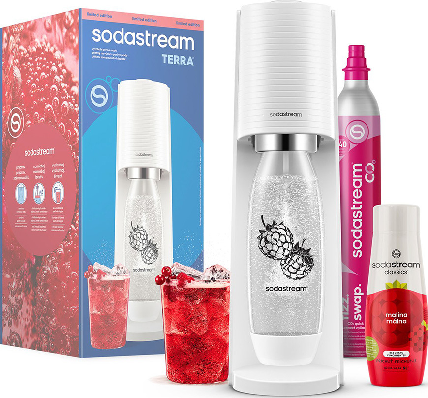 Výrobník sodové vody SodaStream TERRA White Malina Zero Mpack