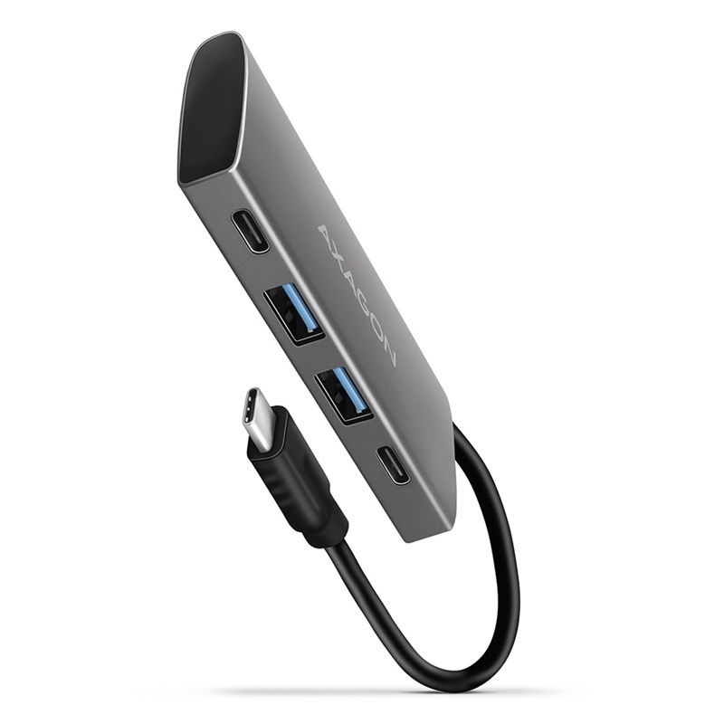 USB Hub Axagon USB 3.2 Gen 2 10 Gb/s hub, 2x USB-A, 2x USB-C, kabel USB-C 13cm šedý