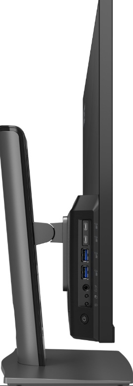 Počítač All In One MSI Modern AM272P 1M-855EU černý Boční pohled na MSI Modern AM272P 1M-855EU se dvěma USB-C, dvěma USB-A a audio konektory