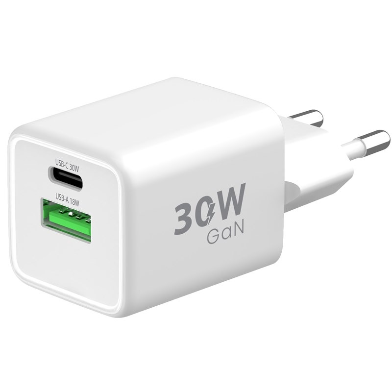 Nabíječka do sítě WG 1x USB, 1x USB-C, GaN, 30 W + USB-C kabel 1 m bílá