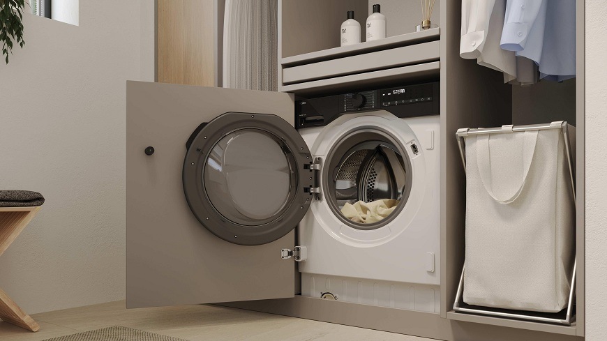 Pračka se sušičkou Haier BHA6SD696M6DB9-S bílá otevřená pračka se sušičkou Haier BHA6SD696M6DB9-S zabudovaná ve skříni v prádelně