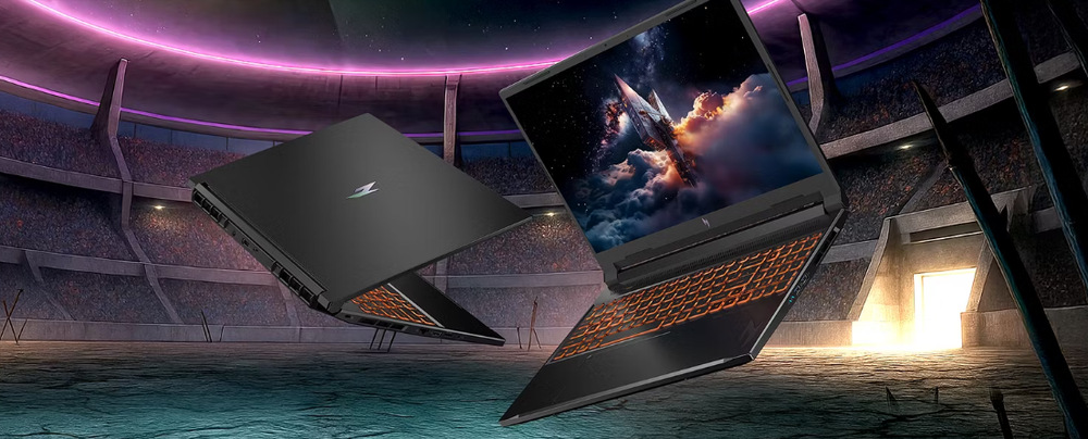 Notebook Acer Nitro V 16 (ANV16-72-72GC) černý Notebooky Acer Nitro V 16 (ANV16-72-72GC) s pozadím herního stadionu