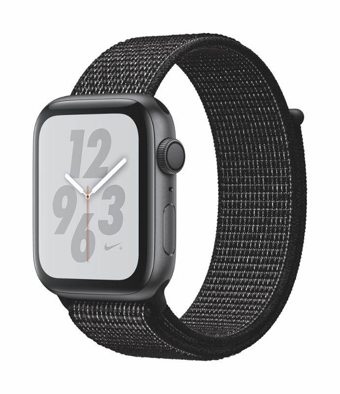 Chytré hodinky Apple Watch Nike+ Series 4 GPS 44mm pouzdro z vesmírně šedého hliníku - černý provlékací sportovní řemínek Nike