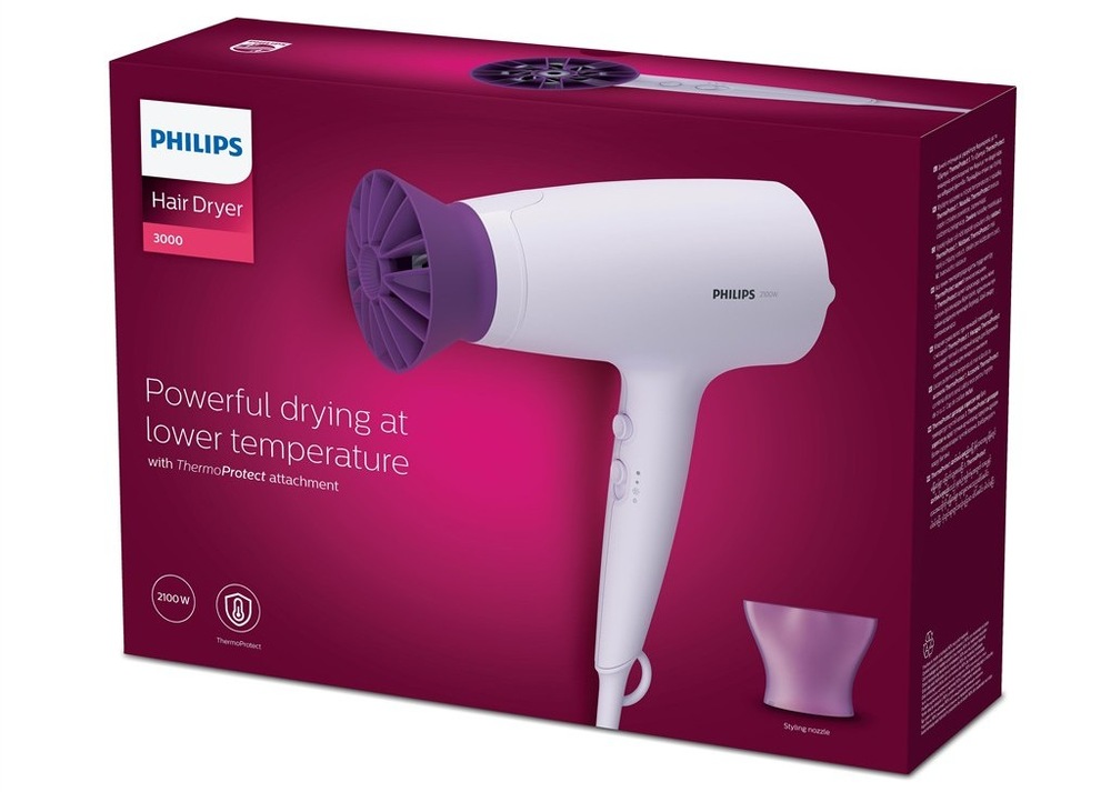 Fén Philips Series 3000 BHD341/10 růžový Balení fénu Philips BHD341/10 Series 3000