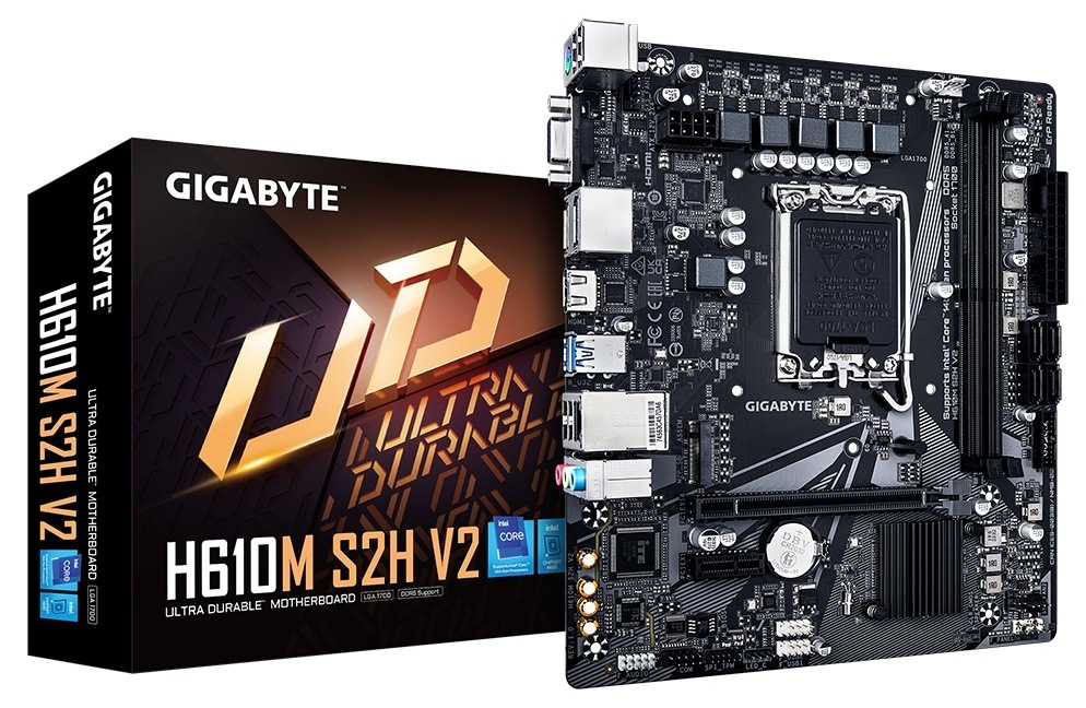 Základní deska GIGABYTE H610M H V2 MB Gigabyte H610M H V2 pohled na krabici a desku