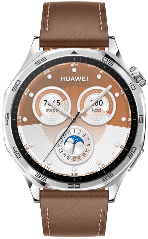 Chytré hodinky Huawei Watch GT 5 46 mm - Silver + Brown Composite Leather Strap