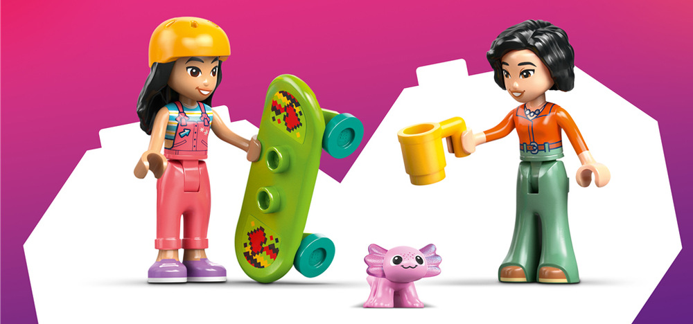 Stavebnice LEGO® Friends 42687 Liann a její rodinný dům Odnímatelné dílky umožňují měnit nástěnnou malbu a skate rampa vybízí kamarády k předvádění triků.