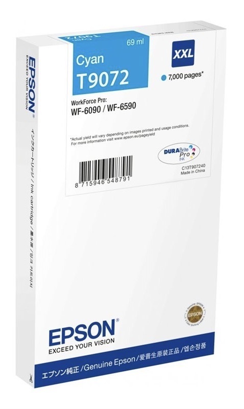 Inkoustová náplň Epson T9072 XXL, 7000 stran azurová