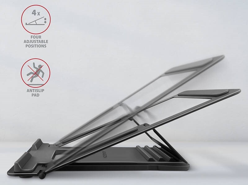 Stojánek Axagon kovový, pro notebooky 10" - 17,3", 4 nastavitelné úhly antracitový Stojánek Axagon kovový, pro notebooky 10" - 17,3", 4 nastavitelné úhly antracitový