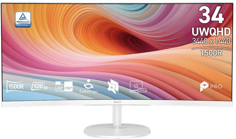 Monitor MSI PRO MP341CQW E12 34" v bílé barvě se zakřivenou UWQHD obrazovkou 1500R