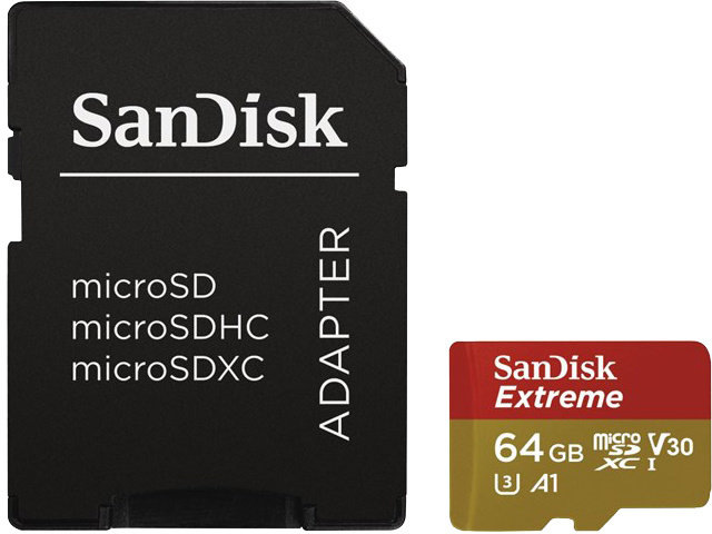 Paměťová karta SANDISK Micro SDXC Extreme 64GB, pro akční kamery, UHS-I U3 (160R/60W) + adapter