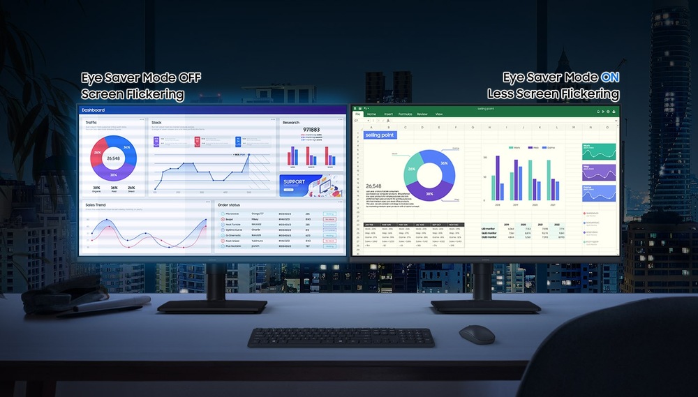 Monitor Samsung Essential S4 černý K ochraně očí přispívá monitor Samsung Essential S4 režimem Eye Saver a nižší úrovní blikání obrazu
