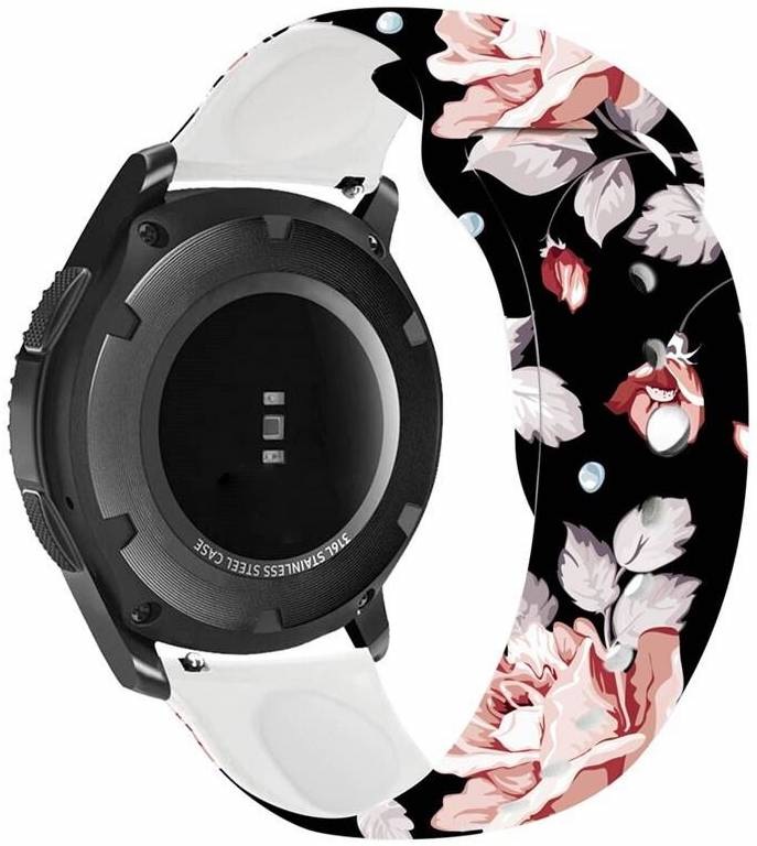 Řemínek RhinoTech univerzální silikonový Quick Release s motivem květin 22mm černý