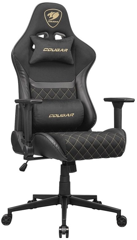 Herní židle Cougar Armor One V2 F v černozlatém provedení s bederním a hlavovým polštářem