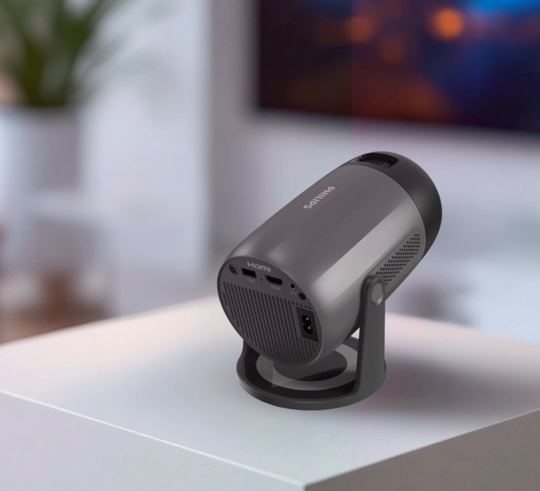 Zadní strana projektoru Philips NeoPix 150 s HDMI portem, USB vstupem a napájením