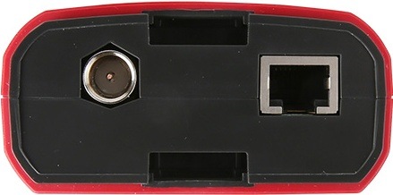 Zkoušečka UNI-T UT685KIT Detail horní strany zkoušečky s koaxiálním konektorem a portem RJ-45