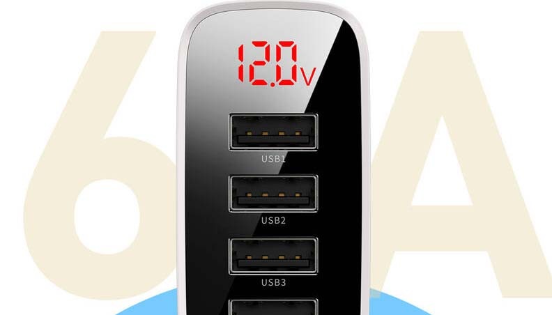 Nabíječka do sítě Baseus Mirror Lake Digital Display 4xUSB Travel Charger 30W černá Nabíječka do sítě Baseus Mirror Lake Digital Display 4xUSB Travel Charger 30W černá