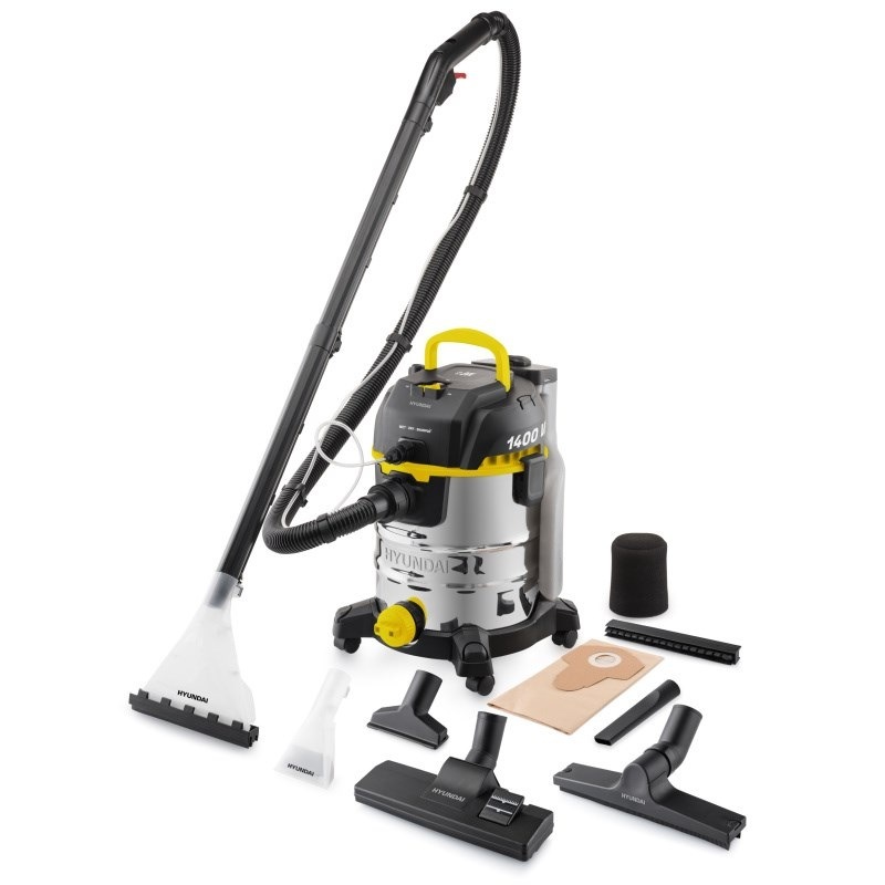 Víceúčelový vysavač Hyundai VC5850 s vyskládaným příslušenstvím a všemi nástavci