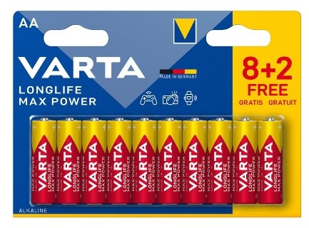 Baterie alkalická Varta Longlife Max Power AA, LR06, blistr 8+2ks