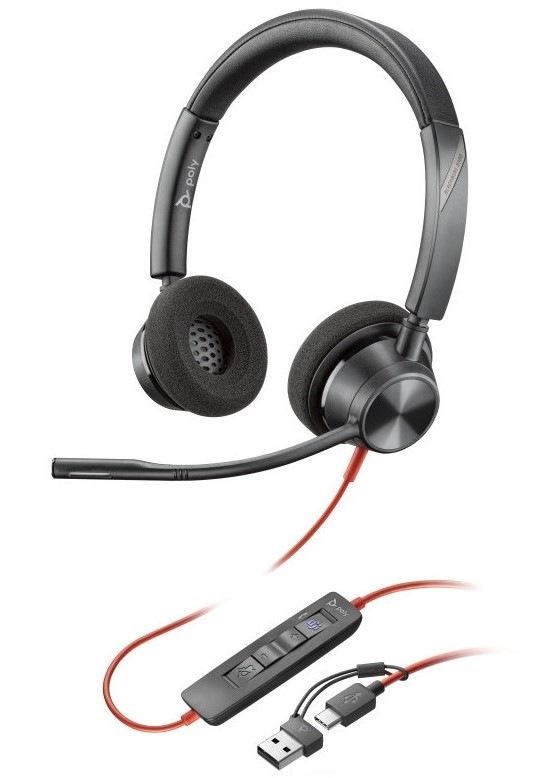 Headset HP Poly Blackwire 3320 MS, USB-C/A adaptér, stereo černý