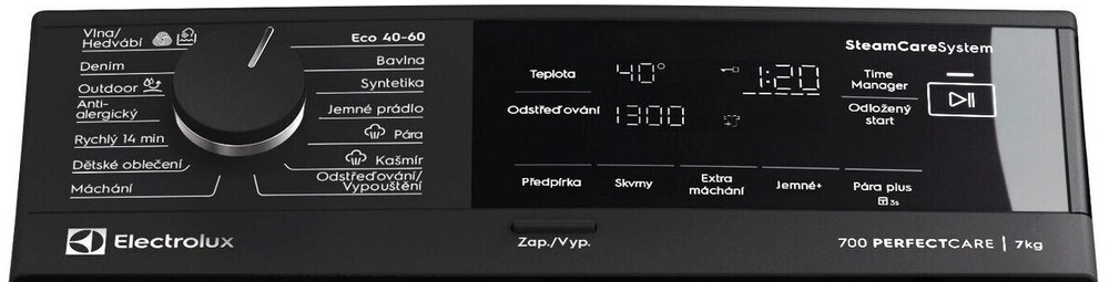 Pračka Electrolux SteamCare® 700 EW7T337DC stříbrná Ovládací panel pračky Electrolux EW7T337DC řady 700 SteamCare