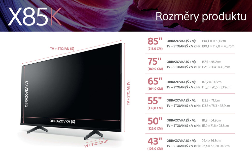 Televize Sony KD-85X85K rozměry
